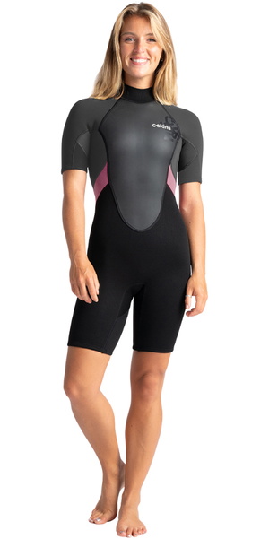 2026 C-Skins Mujer Element 3/2mm Back Zip Shorty Neopreno C-EL32SHW - Black / Meteor / Rose